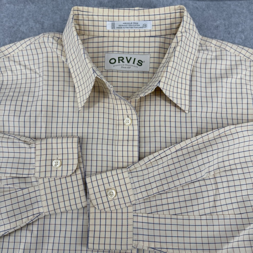 Orvis Shirt Womens 14 Yellow Red Blue Striped Fly Fishing Fisher Outdoors Hike